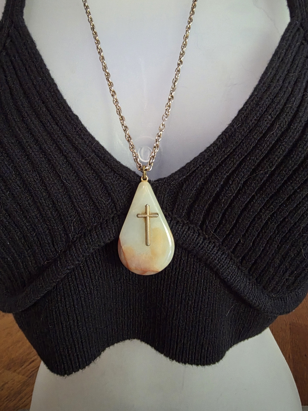 Cross Teardrop Stone Religious Pendant Necklace